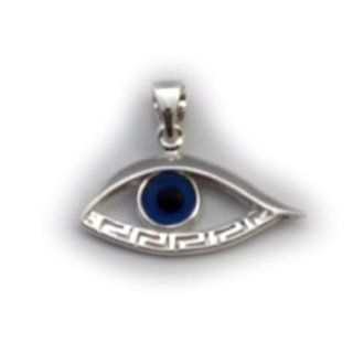 Sterling Silver Greek Key Evil Eye Pendant Jewelry