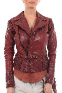 HTC Hollywood Trading Company NEW Woman Studded Leather Jacket szM Red
