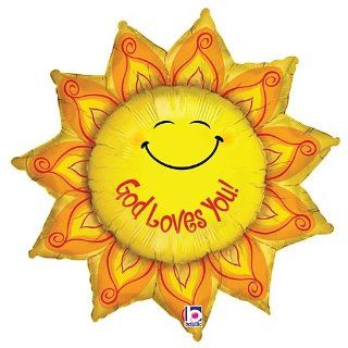 Smiley Yellow God Loves You Sun 42 Mylar Balloon Health