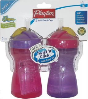 Playtex Lil Gripper Spill Proof Cups Pink Purple Sippy Cup BPA Free