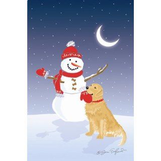Golden Retriever   by Sara England Winter Snowman Dog