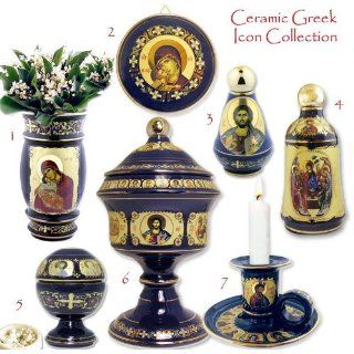 Ceramic Greek Icon Lot Holy Water bottle incense candle
