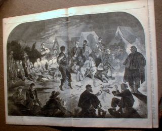  War Newspaper w Winslow Homer Print Bivouac Fire on Potomac