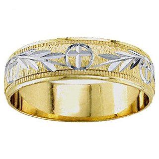14k Two Tone Gold 5.5mm Christian Wedding Band Jewelry 