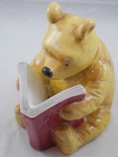 Winnie The Pooh Reading All About Honey Book Ceramic Piggy Bank Walt