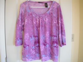 Axcess by Liz Claiborne Slimming Lt Purple Abstract Print Tunic Top