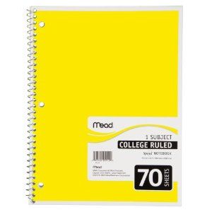 Mead Spiral Notebook, 1 Subject, 70 Count, College Ruled, Yellow