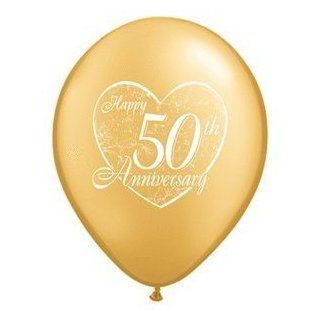 (12) 50th Anniversary Latex Balloons 11 Gold Color and