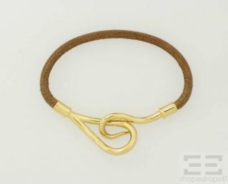 Hermes Tan Leather Gold Plated Jumbo Hook Bracelet
