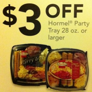 15 Coupons $3 off HORMEL Party Tray 28oz. or larger x1/05/13 FREE