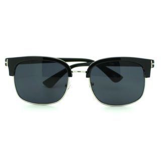  Squared Half Rim Wayfarer Thick Horn Rim Sunglasses Black