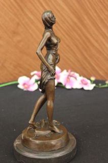 Signed Milo Sexy Woman in Lingerer Bronze Sculpture Art Deco Figurine