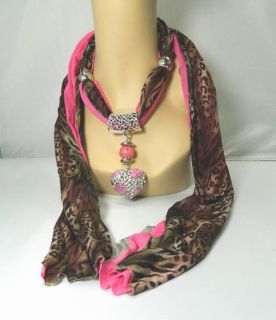 Hot Pink Jewelry Scarf with Pendant Charm Cotton Necklaces Shawl Wrap
