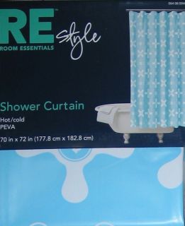 Fun Blue White Hot Cold Water Faucet Handles PEVA Retro Shower Curtain