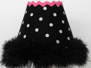 Chandelier Lamp Shades. Black White Dots with Hot Pink TrimPolka