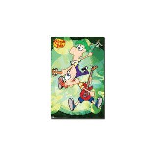 Black Painted Wood Framed Phineas and Ferb Guitar