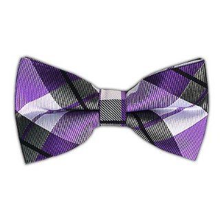 100% Silk Woven Violet Plaid Self Tie Bow Tie Clothing