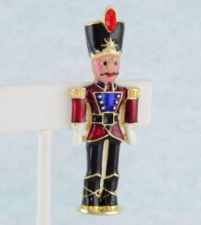14kt Gold EP Red Black Enamel Toy Soldier Xmas Pin w Mustache