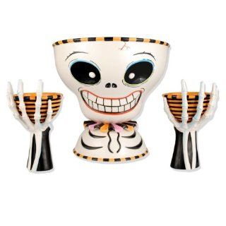 MR BONES Skull Skeleton Chip Dip Set ceramic Glitterville