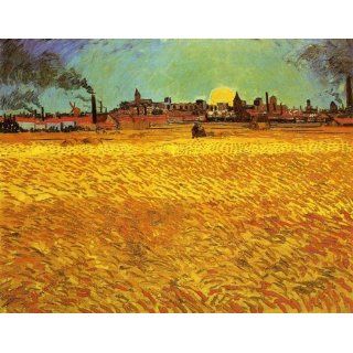 Oil Painting Sunset Wheat Fields near Arles Vincent van