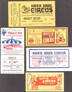Hoxie Bros Great American Circus Six Different Tickets