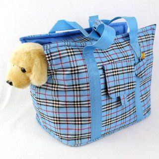 Blue Plaid Dog Puppy Cat Pet Travel Carrier Bag Tote Pet