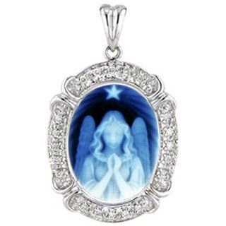 Guardian Angel Oval Agate Cameo Pendant with Diamond Accent Frame   3