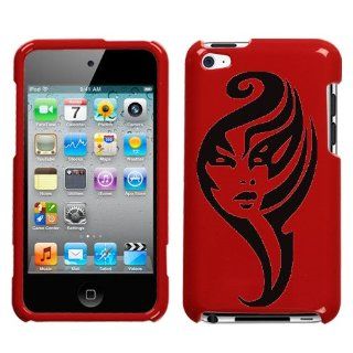 black tribal gothic girl design on scarlet red itouch case