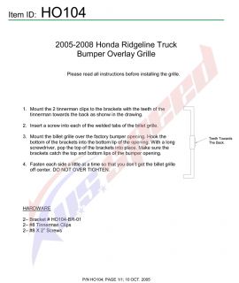 2005 2008 Honda Ridgeline Polished Billet Grille Lower : 