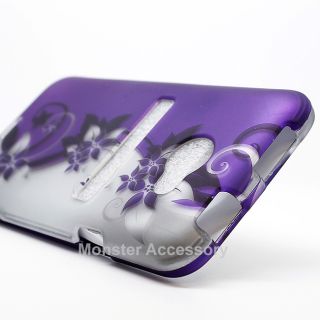 Purple Flower Rubberized Hard Case Gel Cover for HTC EVO 4G LTE Sprint
