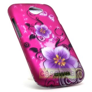 Pink Hibiscus Rubberized Hard Cover Case for HTC One s T Mobile Fido