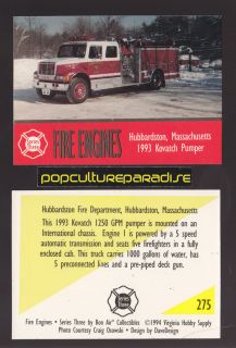 1250 GPM Fire Truck Engine Card Hubbardston Massachusetts