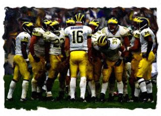 Michigan Wolverines Football Huddle Art Le of 50 12x18