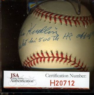 Willis Hudlin Babe Ruths 500th HR Signed JSA American League Baseball