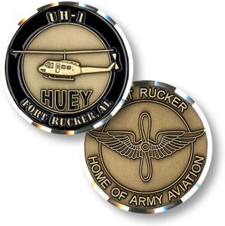 Huey Helicopter UH 1 ft Rucker Army Challenge Coin St