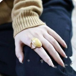   Style Vintage Yellow Big Stone Golden Ring Rings  Hot