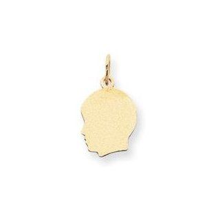 Plain Small Facing Left Engraveable Boy Head Charm in 14k Yellow Gold