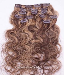  70g Hot Design Remy Wavy Clip In 100% Human Hair Extensions , G #4/27