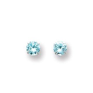 14k White Gold Blue CZ Post Earrings SE1787: Jewelry