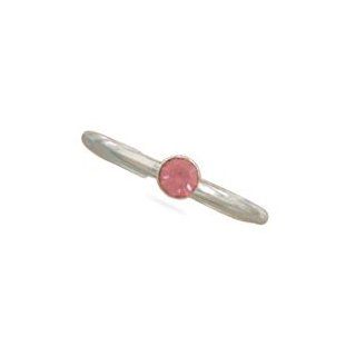 Pink Crystal Solitair Toe Ring with Polished Band