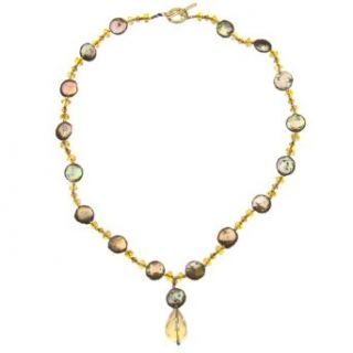 19 Necklace of Brown Mother of Pearl Disks with Gold