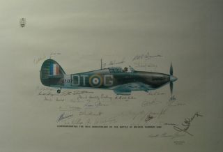 Ed 40th Anniversary Print Hurricane Signed by 30 Battle of Britain