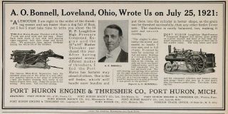 1922 Ad Antique Port Huron Rusher Thresher A.O. Bonnell   ORIGINAL