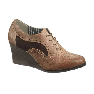 Hush Puppies Tyro Womens Brown Leather Suede Wedge Heel Oxfords Shoes