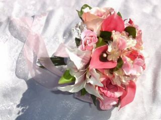 Rose Petal Pink Calla Lily Lilies Handtied Bridal Bouquet Silk Wedding