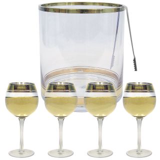 Colin Cowie Gold 4 Wine Glasses and Ice Bucket Tongs