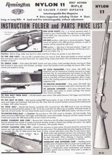 1962 Remington Nylon 11 7 Shot Rifle Instruction