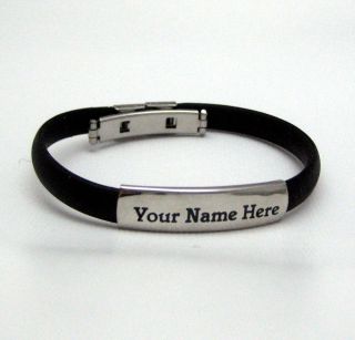 Personalized Stainless Steel Rubber ID Bracelet Black