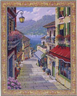 Bellagio Village Tapestry European Seascape Scene