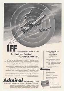 1955 Military Aircraft Admiral IFF Electronic Radar Ad